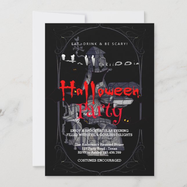 Halloween fest Vintage Gothic House Inbjudningar (Framsida)
