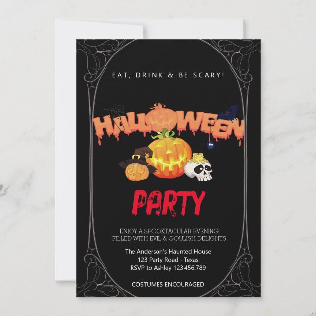 Halloween fest Vintage Gothic Inbjudningar (Framsida)