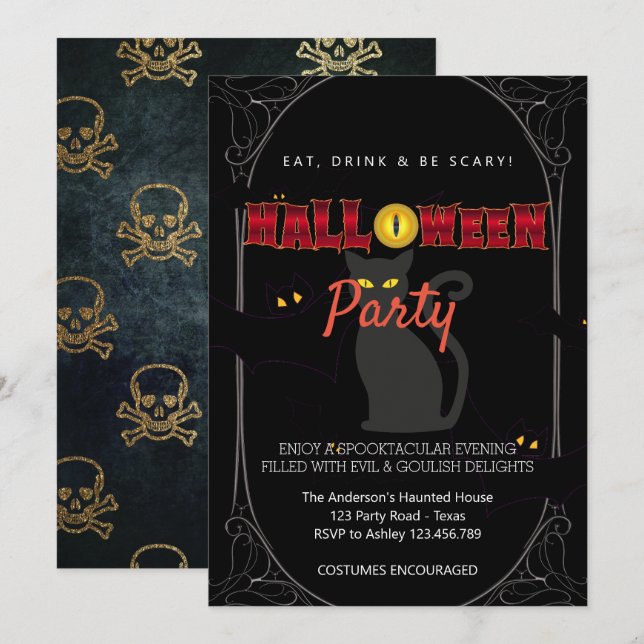 Halloween fest Vintage Gothic Inbjudningar (Fram/baksida)