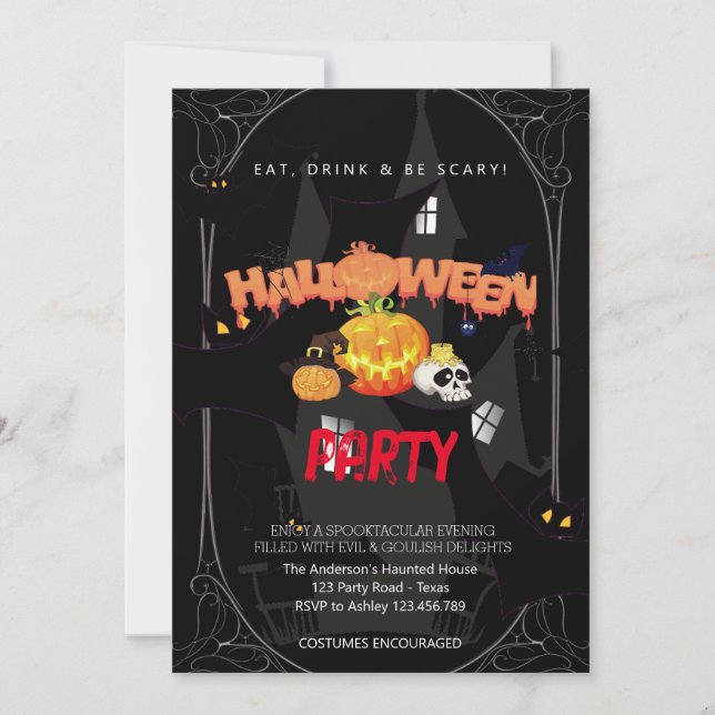Halloween fest Vintage Gothic Inbjudningar (Framsida)