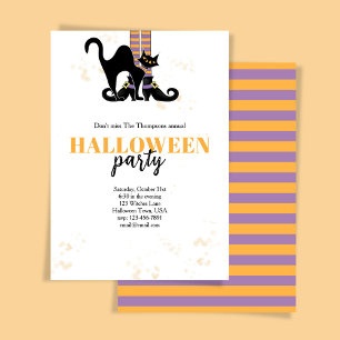 Halloween fest Witch Black Cat Whimsical Inbjudningar