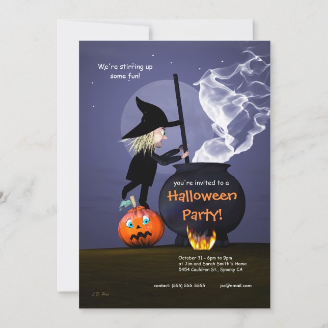 halloween fest Witch och Cauldron Inbjudningar (Framsida)
