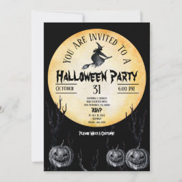 Halloween fest Witch Spooky Pumpkins Black Inbjudningar