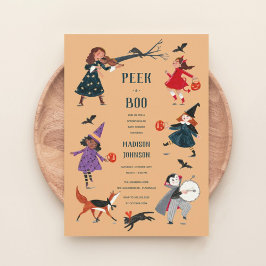 Halloween-festbarn, babyduschinbjudan julkort