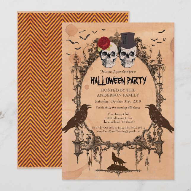 Halloween festinbjudan. Lantlig sockerskalle Inbjudningar (Fram/baksida)