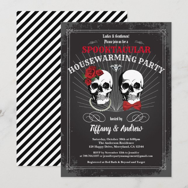 Halloween-festinbjudan. Svart röd Inbjudningar (Fram/baksida)