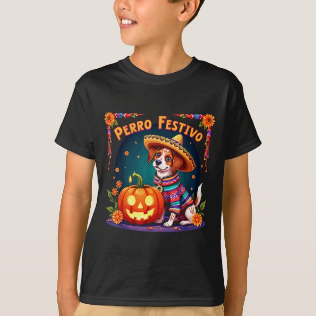 Halloween Festiv Hund T Shirt (Framsida)