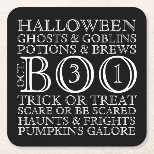 Halloween festtypografiunderlägg - B & W Underlägg Papper Kvadrat