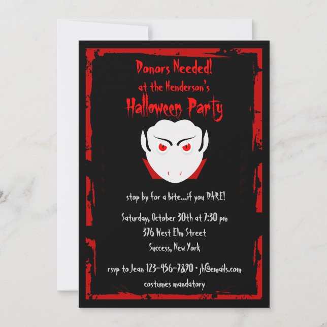 Halloween festvampyrinbjudan inbjudningar (Framsida)