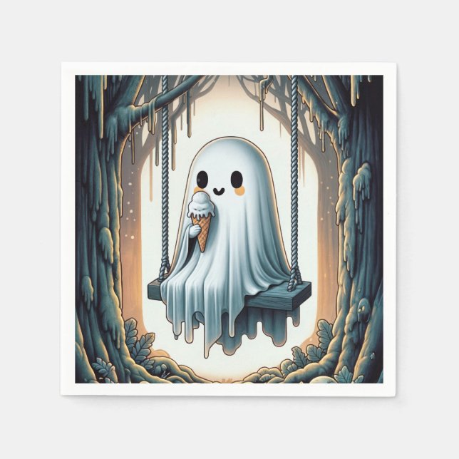 Halloween-figur av spöke med isglasskon pappersservett (Framsidan)