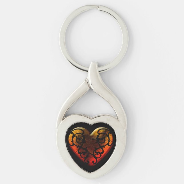 Halloween Filigree Goth Hjärtnyckelring Twisted Heart Silverfärgad Nyckelring (Framsidan)
