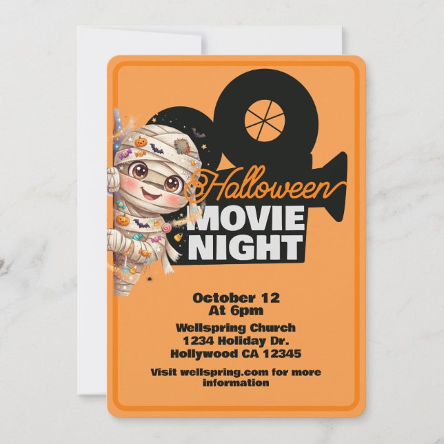 Halloween Filmnatt Söt Mummie Inbjudningar (Framsida)