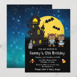 Halloween Finare Dress Birthday WerevarBlue Inbjudningar