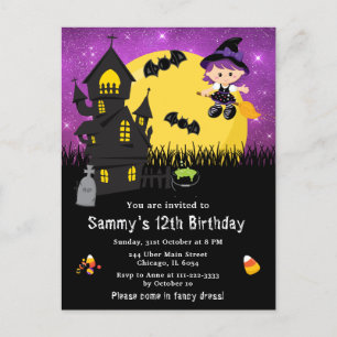 Halloween Finare Dress Birthday Witch Lila Vykort