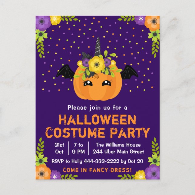 Halloween Finare Dress Costume Party Lila Postcar Vykort (Framsida)