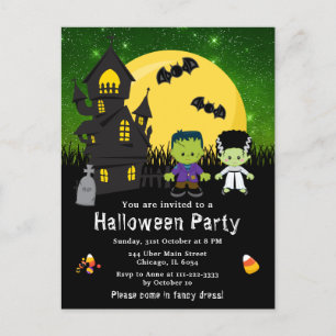 Halloween Finare Dress Party Monsters Grönt Vykort