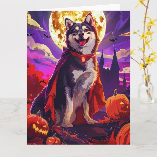 Halloween finsk lapphund vampyrpumpor läskig kort (Gul blomma)