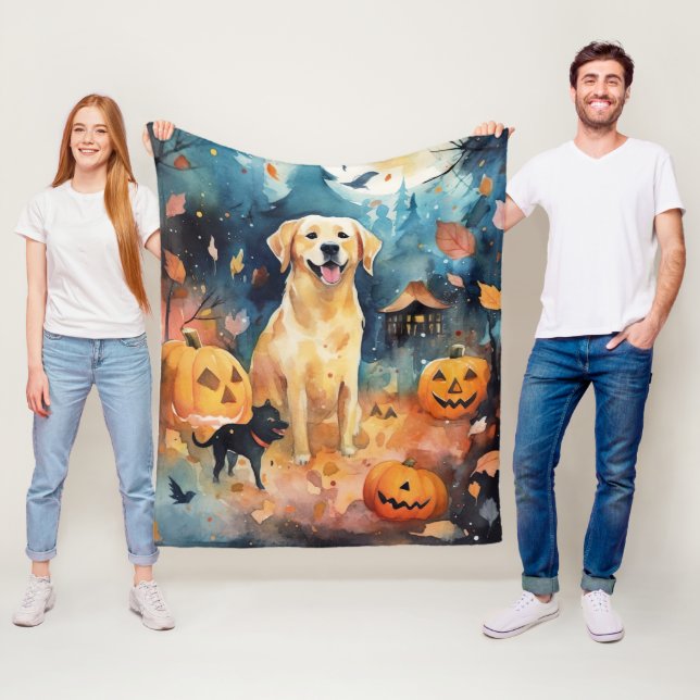 Halloween finsk lappund med pumpor läskig  fleecefilt (På plats)