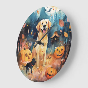 Halloween finsk lappund med pumpor läskig stor klocka