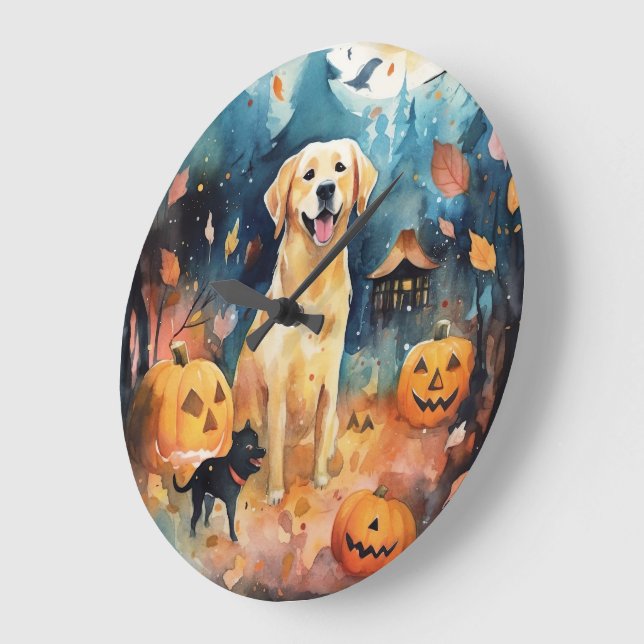Halloween finsk lappund med pumpor läskig  stor klocka (Vinkel)