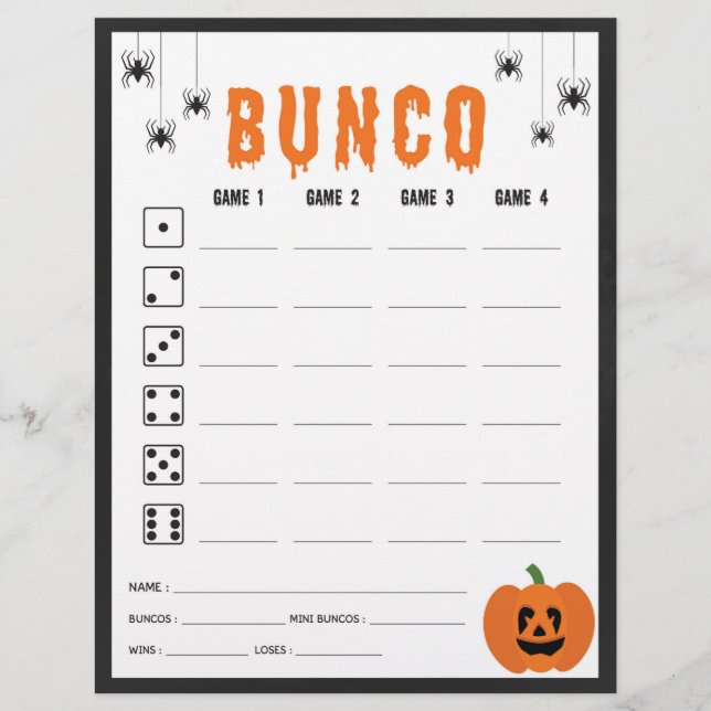 Halloween Firande Bunco-spelskort (Framsida)