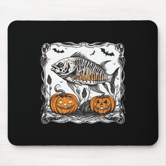 Halloween Fish Skeleton Funny Spooky Fish Bone Gra Musmatta (Framsidan)