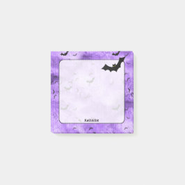 Halloween-Fladdermöss ditt namn på Lila Grunge Post-it Block