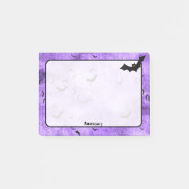 Halloween-Fladdermöss ditt namn på Lila Grunge Post-it Block