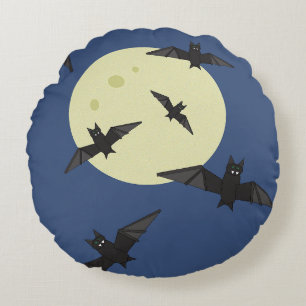 Halloween-fladdermöss flygande med måne rund kudde