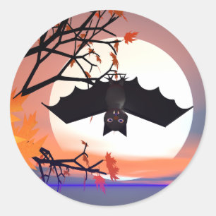 Halloween fladdermöss i träd runt klistermärke
