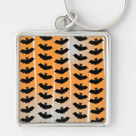 Halloween Fladdermöss Mönster Fyrkantig Silverfärgad Nyckelring