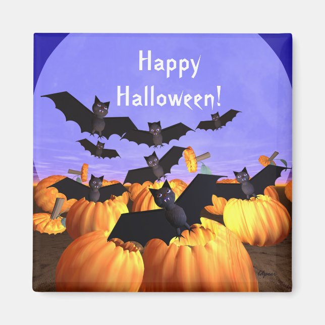 Halloween-Fladdermöss och Pumpkins Magnet (Framsidan)
