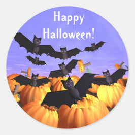 Halloween-Fladdermöss och Pumpkins Runt Klistermärke