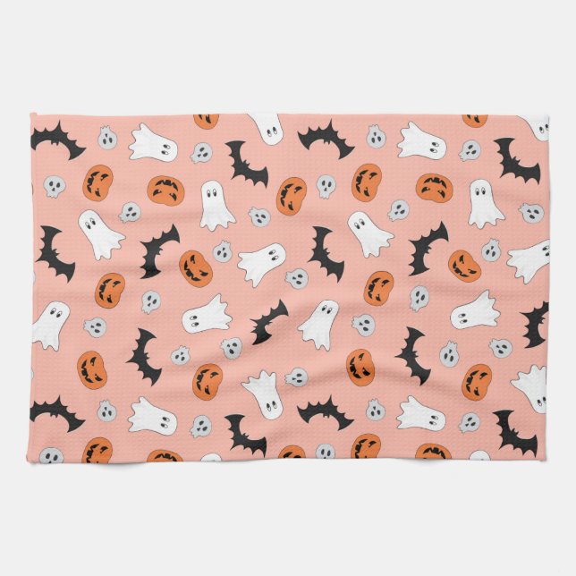 Halloween-fladdermöss och spökdesign kökshandduk (Horisontell)