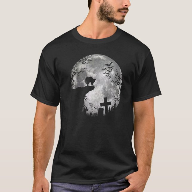 Halloween fladdermöss och svarta katter häxor måne t shirt (Framsida)