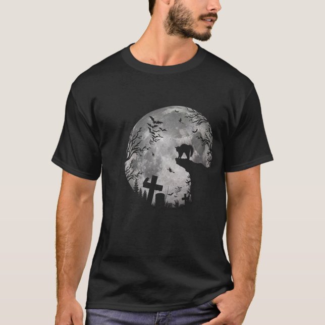 Halloween-Fladdermöss och Svarta katter Witchs Red T Shirt (Framsida)