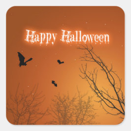 Halloween-Fladdermöss och Träd Fyrkantigt Klistermärke