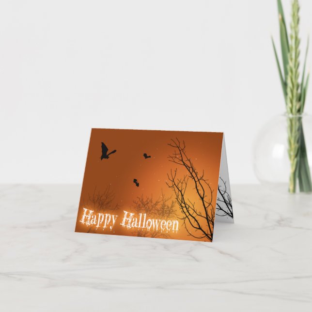 Halloween fladdermöss och träd kort (Framsida)