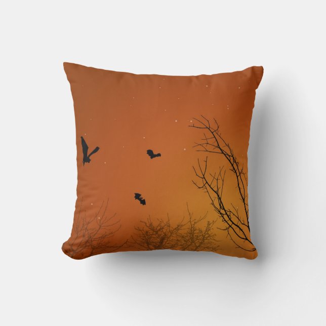 Halloween-Fladdermöss och Träd Kudde (Framsida)
