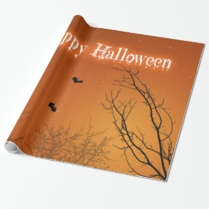 Halloween fladdermöss och träd presentpapper