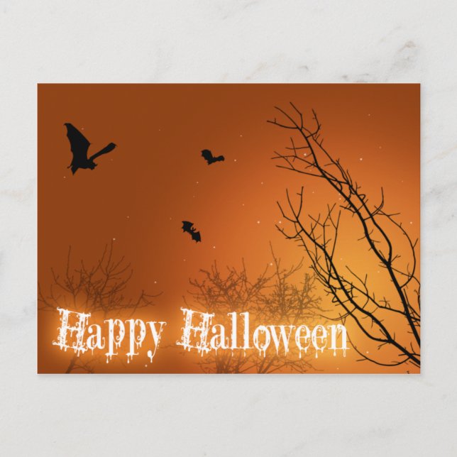 Halloween-Fladdermöss och Träd Vykort (Framsida)