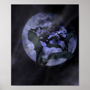 Halloween-Fladdermöss på en fullmånkväll Poster