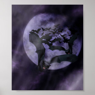 Halloween-Fladdermöss på en fullmånkväll Poster