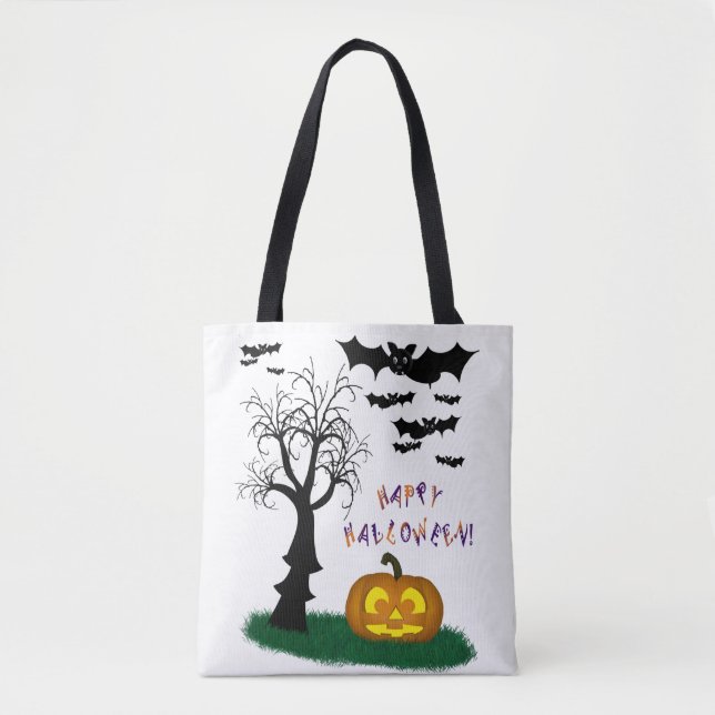 Halloween Fladdermöss Pumpkin Spooky Träd Tygkasse (Framsida)