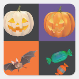 Halloween-Fladdermöss, Pumpkins, Candy Fyrkantigt Klistermärke