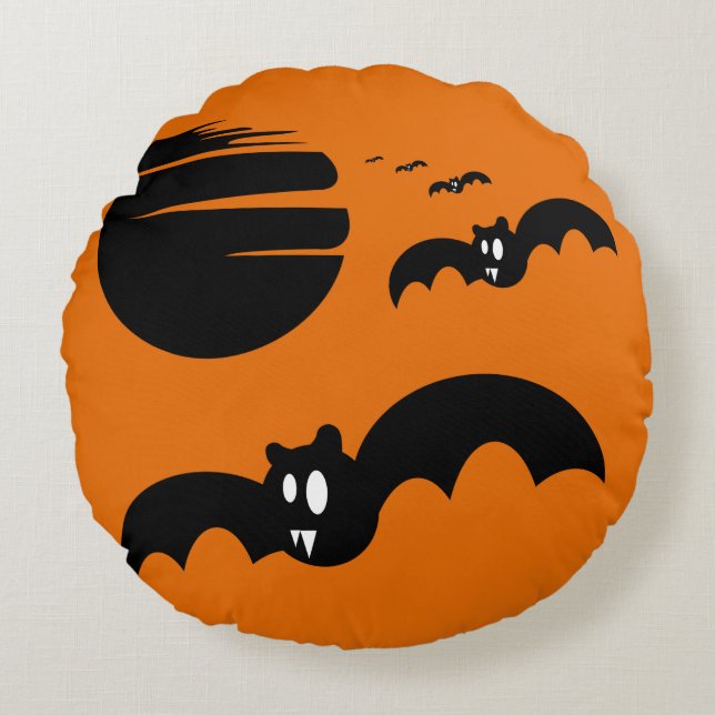 Halloween-Fladdermöss Rund Kudde (Framsidan)
