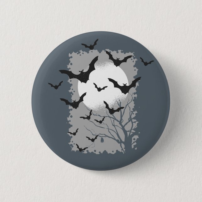 Halloween-fladdermöss Silhuett Svarta Flygande Vam Knapp (Framsida)