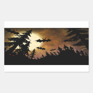 Halloween fladdermöss, slott och måne rektangulärt klistermärke