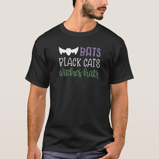 Halloween Fladdermöss Svarta katter Witches Hats C T Shirt (Framsida)
