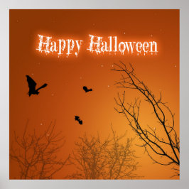 Halloween-fladdermöss & träd - Affisch